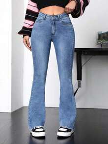 Flare Jeans With Fringe Hem - Lavado medio - Ver 3