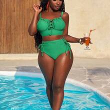Slayr 2pcs/Set Green Sexy Women's Swimwear For Summer Beach Vacation - Naranja - Ver 4
