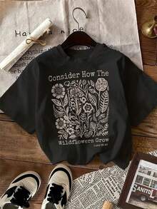 Cómpralo ya T-shirt negra diseño floral Creativo Estilo Moderno Con mensaje Original para amantes de la naturaleza Casual Unisex Disponible en varios tamaños y colores Moda Ropa femenina y masculina 2023 - Negro - Ver 1