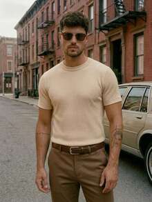 Men's Casual T-Shirt Slim Fit Basic Social Fashion - 米色 - 查看 1