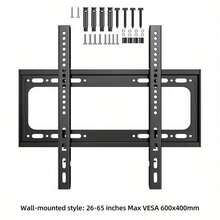 Fixed Metal Wall Mount Bracket For 26" - 60" TVs, Ultra-Thin Design, VESA 400X400mm, 55lbs Load Capacity, Easy Installation Without Power - Black - View 10