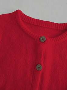 Cárdigan de mujer de manga larga, cuello redondo, suelto y corto, de unicolor, cómodo y acogedor, ideal para el uso diario, en color amarillo mantequilla para otoño/invierno - Multicolor - Ver 5