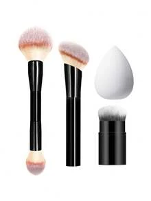 Bộ 4 cọ trang điểm - Cọ má hồng và highlight hai đầu, cọ tạo khối vát, cọ tán kem nền phẳng, bông mút trang điểm. - Nhiều màu - Xem 13