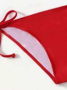 Women's Simple Solid Color Swim Bikini With A Halter Neck And Cutout, Suitable For Beach Vacations And Summer. - Red - View 3