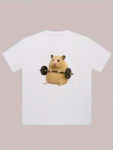 Camiseta casual para hombre con estampado de hámster |   Color liso, cuello redondo, corte regular, lavable aáquina, para amantes de los animales - Blanco - Ver 12