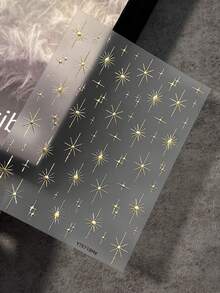 1张金色星星美甲贴纸，金属质感3D闪亮星星美甲贴花，闪亮星星美甲用品 - 金色 - 查看 6