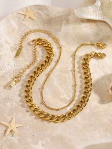 2pcs Stainless Steel 18K Gold Plated Beach Style Chain Anklets, Suitable For Women's Daily And Beach Wear - Multicolor - View 4