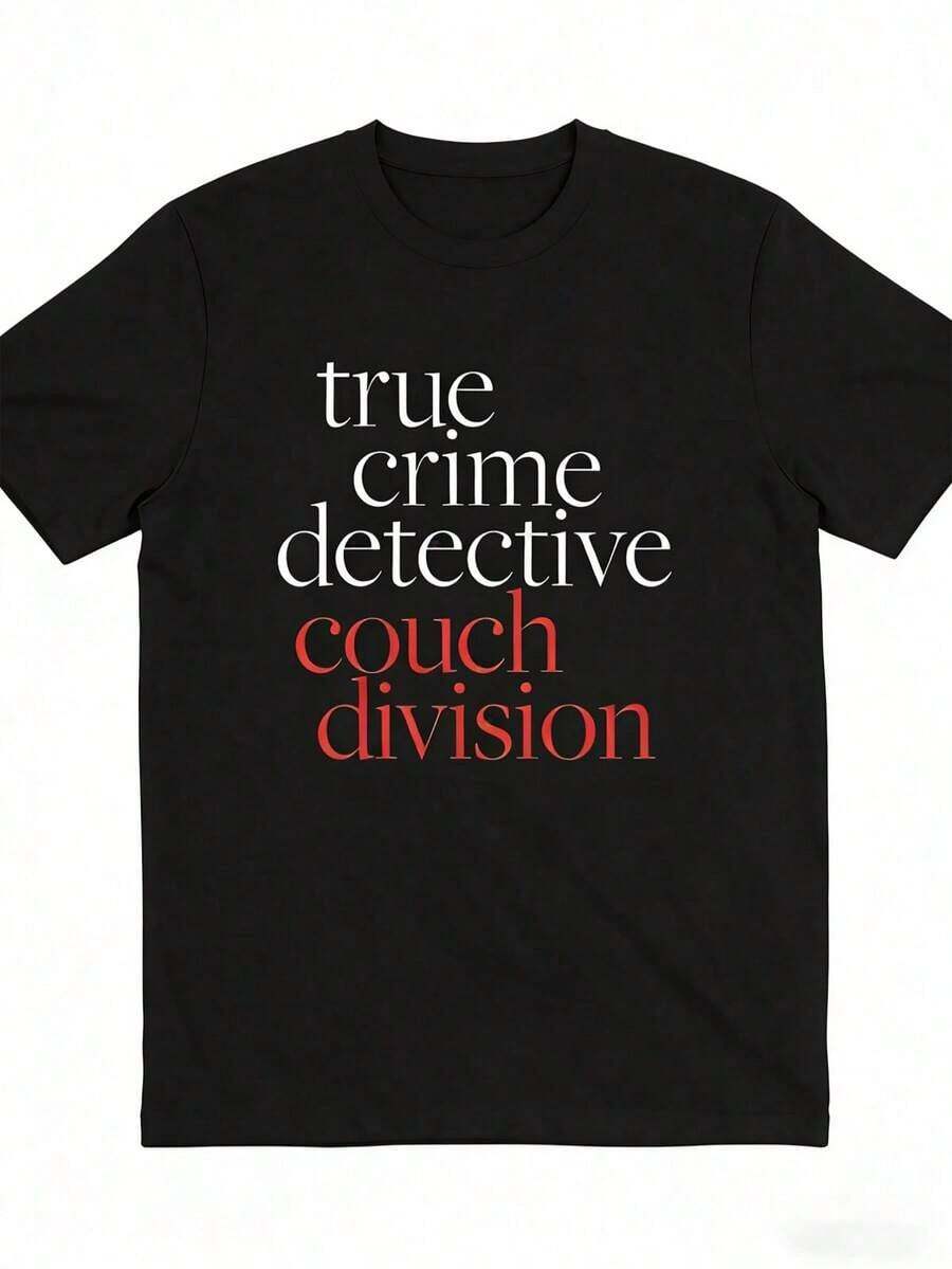 1 pieza de camiseta inspirada en dramas de crímenes reales - Estampado de texto de escena del crimen (Detective/Departamento) - Ropa de Navidad para mujer, Camiseta de Navidad, Ropa de Año Nuevo para mujer. |   Camiseta de cuello redondo holgada |   Camiseta cómoda de otoño/invierno, diseñada para verdaderos fans de dramas de crímenes. |   Camisetas con temática de series de televisión, suaves y transpirables, conjuntos de vacaciones para mujer, 210g, 100% algodón, los diseños están completamente impresos. Unisexo. - Negro - Ver 1