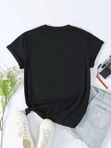 1 Teacher T-Shirt For St. Patrick's Day, Lucky Teacher T-Shirt, Shamrock Bow T-Shirt, Casual Crew Neck T-Shirt For Women, 210g 100% Cotton, Designs Are Printed. Unisex. - 黑色 - 查看 2