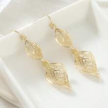 Hoa tai dài kiểu Bohemian với họa tiết xoắn kép rỗng, kiểu dáng thanh lịch Pháp, thích hợp cho phụ nữ và bé gái. - Vàng - Xem 3