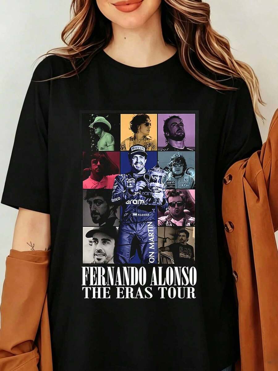 FERNANDO ALONSO F1 Racing Graphic T-Shirt, The Erass Tours Aston Martinss Styles Photo Print, Spanish Formulas 1 Driver Tee, F1 Racing Legend Graphic Alpine Fan Gift Clothing Style - Black - View 1