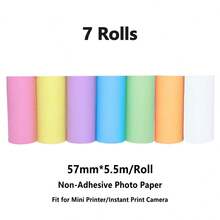 7 Rolls Of 57mm Color Premium Label Paper | Mini Printer Stickers, For Folding - Multicolor - View 5