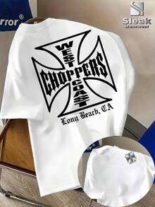 Camiseta de Hombre con Estampado de Letras de West Coast Choppers |     Camiseta de manga corta con cuello redondo, estilo casual de verano, tela transpirable. - Negro - Ver 6