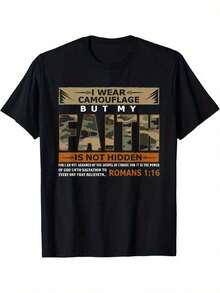 Men's Christian Camouflage T-Shirt With Romans 16:19 Bible Verse - 100% Pre-Shrunk, Camouflage Design And Faith Lettering With Double-Needle Stitching, Comfortable Crew Neck, Short Sleeve For Church, Casual Wear, Easter Gifts, Graduation (S-3XL) - Durable Religious Clothing For Men, Faith-Based Casual Wear, Spiritual Attire, Pre-Shrunk Fabric - 黑色 - 查看 5