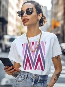 Camiseta de manga corta, holgada y versátil, casual y relajada, 100% algodón puro, estilo retro americano, moderna y elegante, con estampados, adecuada para ir al trabajo y para el ocio. - Negro - Ver 1