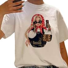 Camiseta de mujer 100% algodón puro, de manga corta, holgada, versátil, linda, moderna, con estampado divertido de dibujos animados, única y elegante. - Blanco - Ver 6