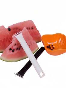 1Pc 2-In-1 Watermelon Seed Remover Tool, Multifunctional Stainless Steel Fruit Fork Seed Extractor, Non-Slip Handle Portable Kitchen Gadget For Summer Melon Quick Seed Removal & Fruit Cutting - Multicolor - View 6