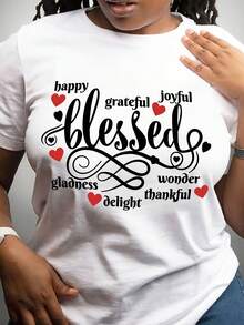Women's T-Shirt With Inspirational Phrases: "Happy, Blessed, Grateful, Joyful, Wonderful" - Casual Crew Neck Short Sleeve T-Shirt, Soft, Breathable And Fade Resistant, Perfect For All Seasons - 白色 - 查看 6