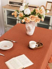 1 pieza Mantel con volantes estilo granja vintage color caramelo, tela cuadrada tipo lino apta para comedor, cocina, mesa de café, decoración de boda - caramelo - Ver 6