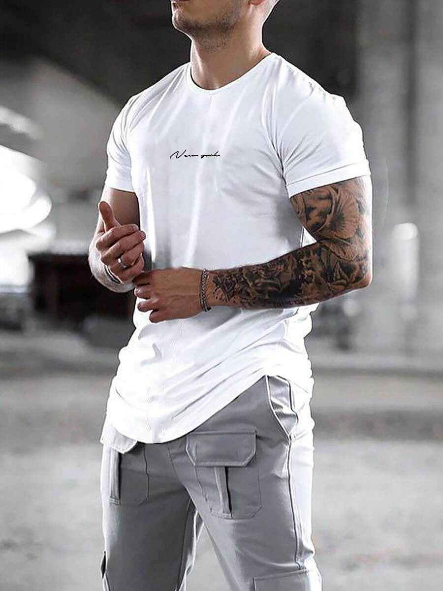 Camisetas Manfinity Homme para Hombre, Cuello Redondo, Manga Corta, con Eslóganes, Estilo Casual - Blanco - Ver 1