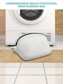 1pc White With Black Zipper Shoe Washing Bag, Shoe Storage Bag, Household Shoe Washing Bag, Shoe Washing Filter Net Bag, Laundry Bag, Washing Machine Filter Bag, Anti-Deformation Laundry Bag, Anti-Entanglement Laundry Bag, Anti-Stain Laundry Bag, Travel Shoe Storage Bag, Suitable For Dresses, Pants, Shoes, Jeans, Boots, Suitable For Spring And Summer, Minimalist Style - A - View 3