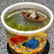 1套创意水族箱微景观装饰，可爱猫咪钓鱼船景观摆件，高品质树脂耐用水族箱泳池装饰，海洋主题微景观装饰（猫咪造型随机）（需自行组装） - A - 查看 5