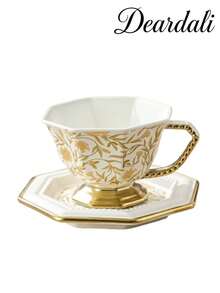 DearDali 1 Set 220ml Vintage Gilded Ceramic Cup & Saucer, European Palace Style Luxury Octagonal Design Gold-Rimmed Mug, Home Decor, Couple/Best Friend Gift, Coffee/Tea Cup - Multicolor - View 15