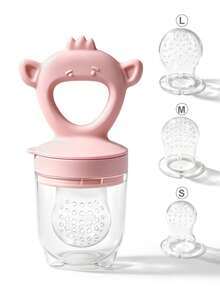 4件套婴儿水果蔬菜喂食器，带手柄，辅助喂养工具，包含3个奶嘴头，卡通熊造型婴儿水果磨牙玩具 - 彩色 - 查看 12