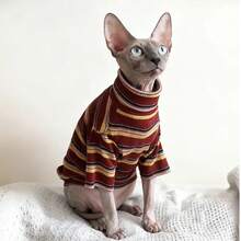 Hairless Cat Ribbed Turtleneck Sweater, Red & Black Dual-Color, Comfortable & Cute Spring/Summer Outfit, Couple Style - Red - View 4