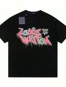 Lous Viutt 100% Cotton, Cute T-Shirts, Cotton T-Shirt, Casual, Versatile, Comfortable, Breathable, Short Sleeves, High Quality Brand, Superior Quality, Exact Reproduction. - 黑色的 - 查看 1