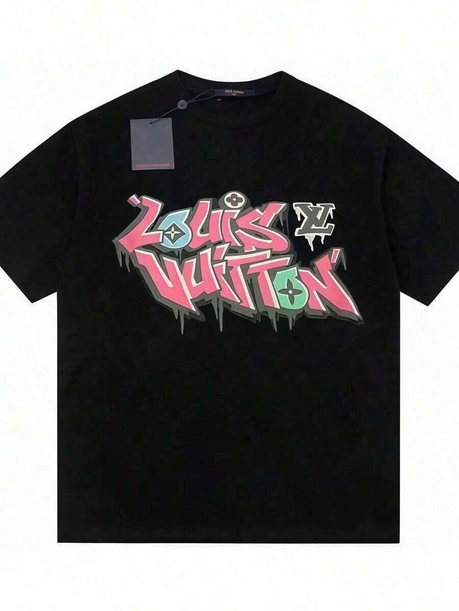 Lous Viutt 100% Cotton, Cute T-Shirts, Cotton T-Shirt, Casual, Versatile, Comfortable, Breathable, Short Sleeves, High Quality Brand, Superior Quality, Exact Reproduction. - 黑色的 - 查看 1