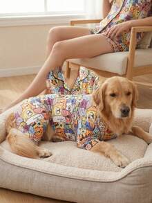 Matching Dog And Onwer Summer Shedding Hair Control Pajamas - Breathable High Stretch Full Coverage Pet Rompers, Summer Anti Licking & Bug Protective Jumpsuit For Medium Large Dogs, All Over Printing Dog Clothes - Cute Cartoon Colorful Dog Pattern - Multicolor - View 7