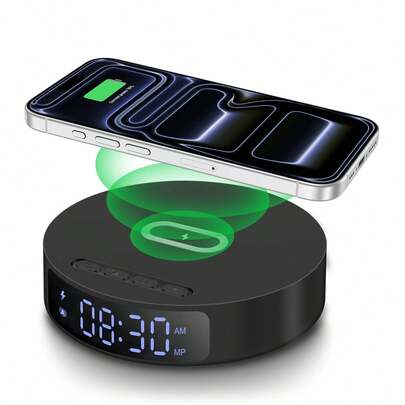 Fast Charging Bedside Alarm Clock Wireless Charger Multifunctional Wireless Charger With Alarm Clock, Time, 15W Charging Station Compatible With IPhone Compatible With Samsung Desktop Charging Dock For Home Office Memorial Day Graduation Gift