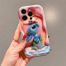 Disney Stitch And Angel Phone Case, Official Disney Lilo & Stitch Character Design, Cute Couple Stitch And Angel With Scrump Protective Cover. Compatible With IPhone 17, 16, 15, 14, 13, 12, 11 Pro Series, Featuring Plush-Style Stitch, Angel, And Scrump Against A Pink Floral Background, Perfect For Disney Fans And Couple Lovers To Showcase Their Favorite Characters, Ideal For Birthdays, Holidays, Anniversaries, Graduation Gifts, Or Any Special Occasion To Surprise Family, Friends, Classmates, And Loved Ones. - 白色 - 查看 2