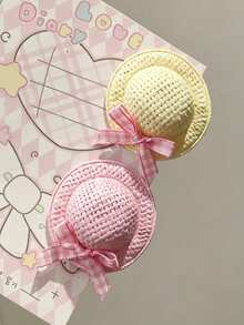 2/4-Piece Set Of Fresh Bow Woven Straw Hat Hair Clip Mini Cute Hair Accessory (Random Color) - Multicolor - View 5