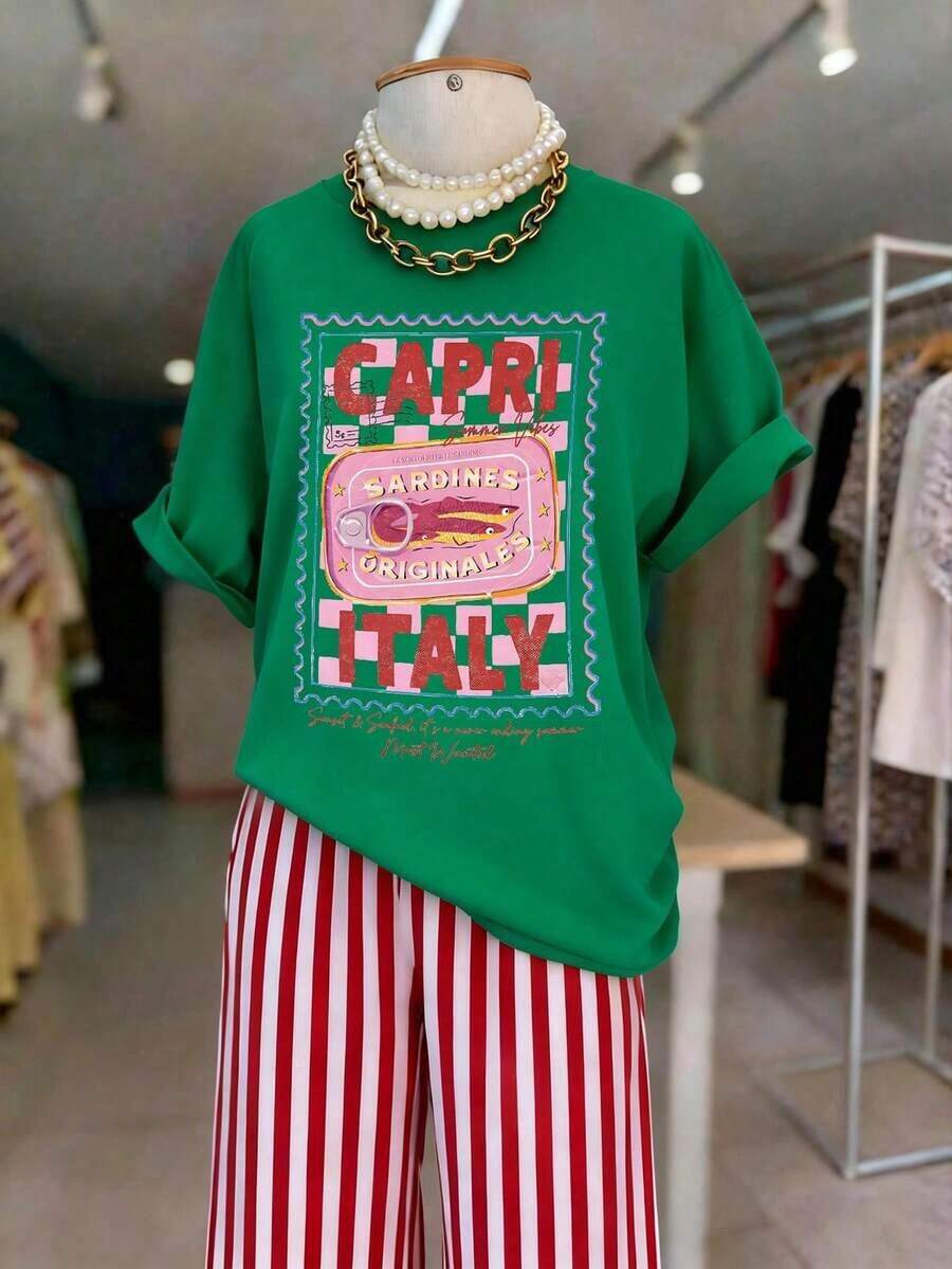 Camiseta de manga corta con cuello redondo para mujer, sin esfuerzo, con tela de alta elasticidad, estilo casual rosa-vintage, estilo urbano, unisex, holgada, de algodón, con cuello redondo. Blusas para mujer. blusas.blusas casuales para dama. - Verde Oscuro - Ver 1