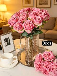 7/4/3/2/1 Pc Artificial Coral Pink Flame Rose, Mother's Day Decoration, Wedding Season, Graduation, Gift, Candlelight Dinner, Tabletop, Centerpiece, Plastic Flowers, School Dormitory Office Decoration, Outdoor Party Event Holiday Birthday Party Deco - Coral Pink - View 13