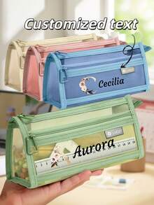 Personalized Pencil Case With Name, Custom Transparent Pencil Pouch, Large Capacity Stationery Organizer, Multi Compartment Pen Storage Bag, Zipper Pencil Case, Portable Office Supplies Organizer, Clear Window Pencil Holder, Travel Storage Bag - Multicolor - View 1