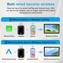 二合一无线 CarPlay 和 Android Auto 适配器，有线转无线 CarPlay 转换器，5.4GHz WiFi 智能语音控制 USB 即插即用车载无线转换器，自动连接，兼容 和安卓车载信息娱乐系统的 Type-C 接口 - TAB0A - 查看 6