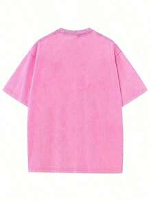 Tops2026 Women's Summer T-Shirts - 230g Thick Washed Printed T-Shirt, Urban Retro Style, Round Neck, Short Sleeves, Machine Washable, Perfect For Casual Spring And Summer Wear, Unique Loose Fit Women's T-Shirt. Loose And Comfortable Summer Clothing For Women. Loose And Comfortable Summer Outfits For Women. - 玫紅色 - 查看 2