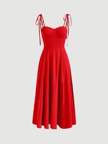 Vestido con abertura y lazo floral - Rojo - Ver 1