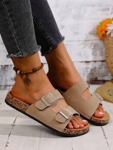Thick Sole Comfortable Buckle Casual Sandals, New Summer Soft Bottom Beach Slippers For Outdoor Wear - Beige - View 3