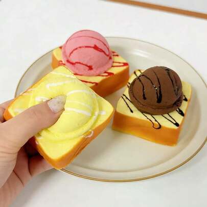 1pc Cute Squishy Slow Rising Ice Cream Toast Toy, Super Soft Squeeze Stress Relief Toy, Adorable Dessert Stress Relief Toy Suitable For Teens And Adults, Realistic Bread Desktop Decor And Stress Reliever