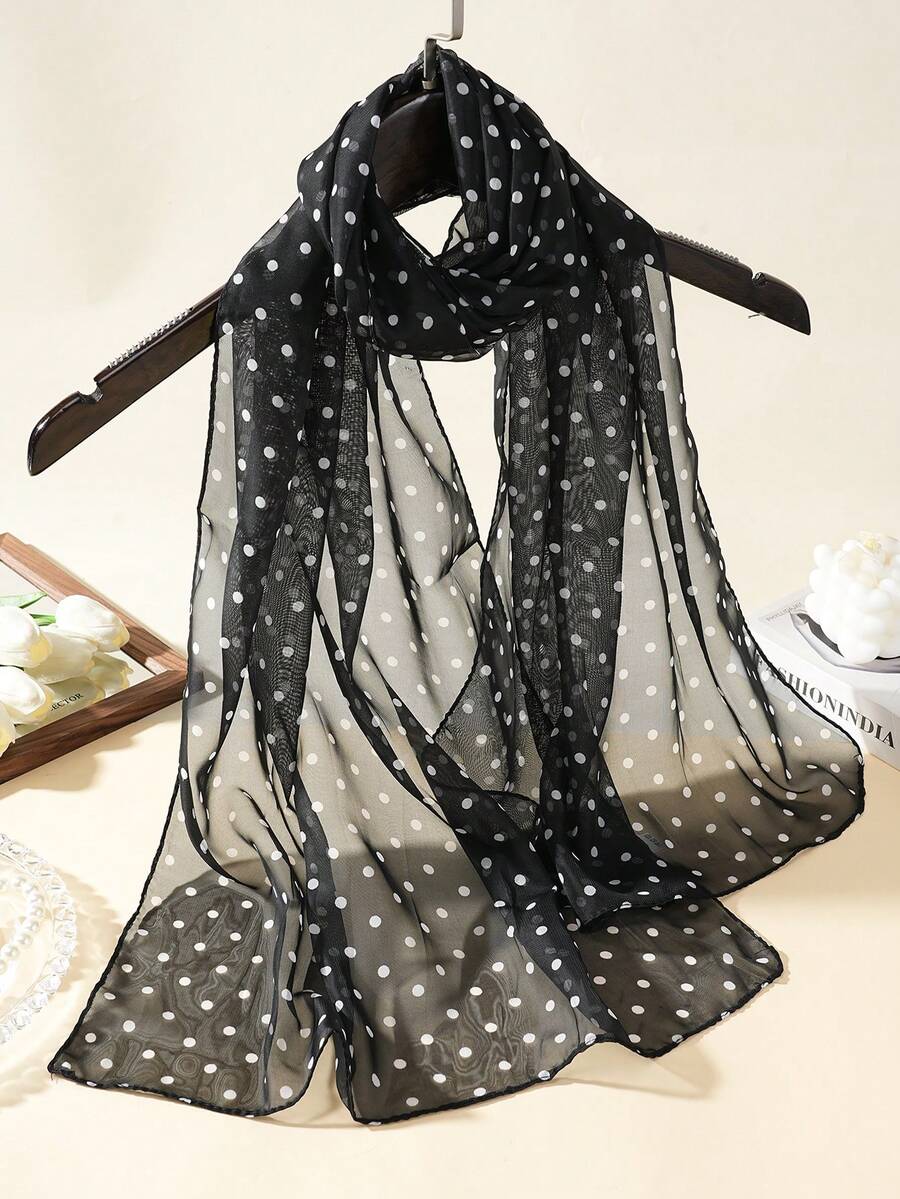 1pc Women's Comfortable Breathable Lightweight Printed Scarf/Headscarf, Suitable For Travel, Beach, Gatherings,Holiday - Black - View 1