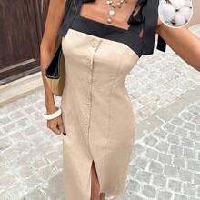 Women's Summer Vacation Casual 100% Cotton Colorblock Lace-Up Front Button Midi Dress,Black Colorblock Midi Dress,Contrast Edging ,For Women Vacation Outfits Woman Beach Outfits For Woman Dresses For Women Elegant Sundress Business Casual Woman,Casual Dresses For Women Summer Vacation Outfits Wedding Guest Dress For Women Carnival Dress ,Summer Dress,Summer Dresses For Women - Multicolor - Ver 8