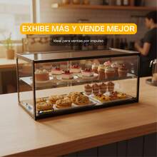 Vitrina Neutra Recta de Mostrador Rhino, 90 L, Vidrio Templado de 5 mm, Bordes de Aluminio, 2 Puertas Traseras, Exhibición Profesional para Panadería, Repostería y Productos de Impulso, VITNEU-90R - 1PC - Ver 2