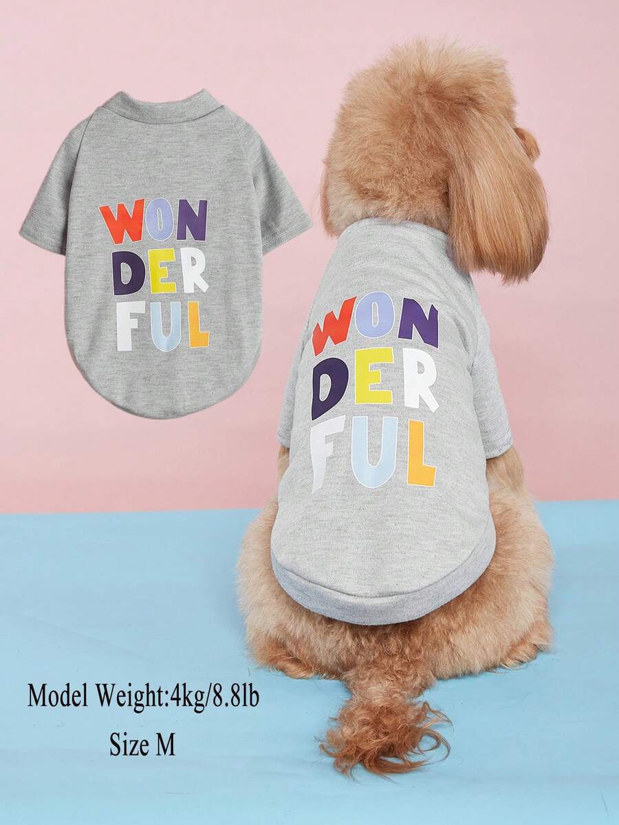 Spring/Summer New Pet Clothes, Dog Apparel With Coconut Tree & English Text Print, Comfortable Breathable Outfit For Medium/Small Dogs, Teddy/Poodle - Grey - View 1