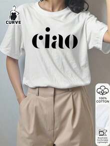Camiseta de manga corta casual de 100% algodón para mujer de talla grande con estampado CIAO, Año Nuevo Chino, Año del Caballo, Festival de Primavera, Feliz Año Nuevo, Día de San Valentín Blanco Verano - Blanco - Ver 3