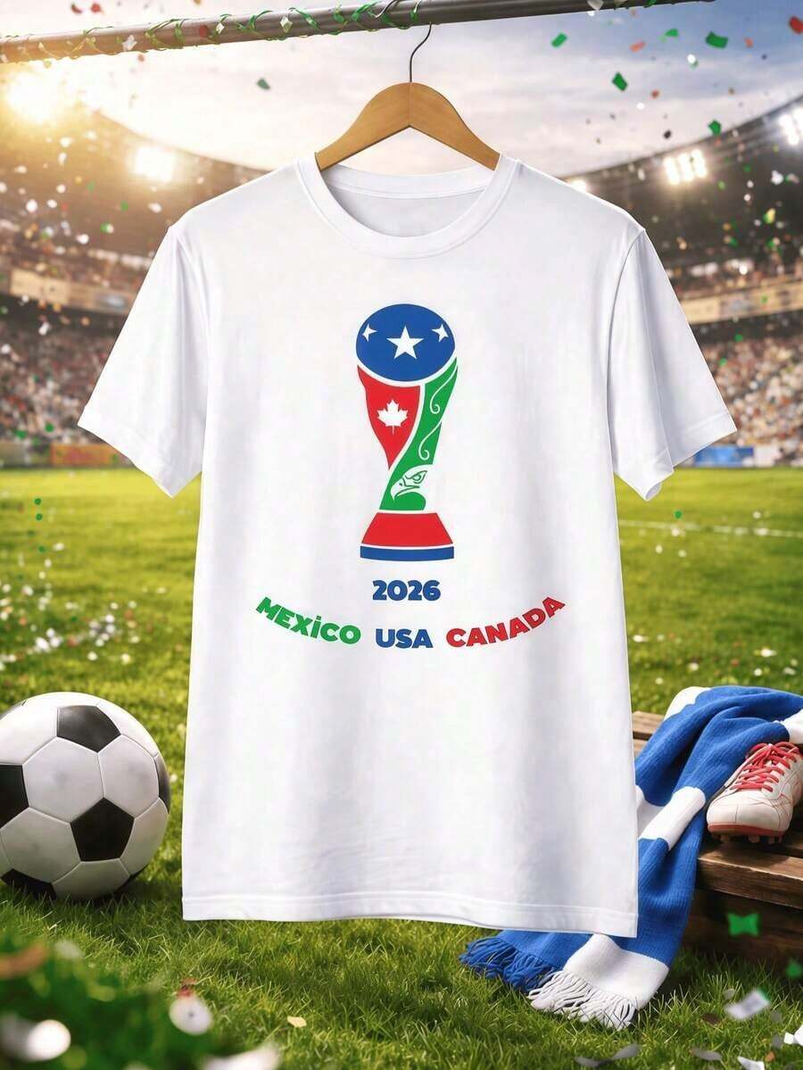 Camiseta de la Copa Mundial 2026, Camiseta de Fútbol, ​ ​ EE.UU., Canadá, México, Camiseta de Fútbol Unisex, Regalo para Fanáticos del Fútbol |   Diseño exquisito |   Suelto y cómodo |   Fácil de combinar | - Blanco 7 - Ver 1