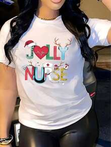 Camiseta Casual de Manga Corta para Mujer Navidad 1 Pieza 100% Algodón Pesado - Cuello Redondo Cómodo, Tops Suaves y Adorables - Negro - Ver 9